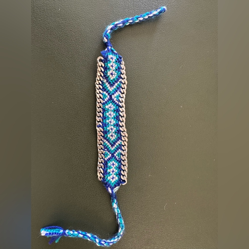 Hipanema Blue Woven Friendship Bracelet with Silver Chain – Boho Chic Adjustable